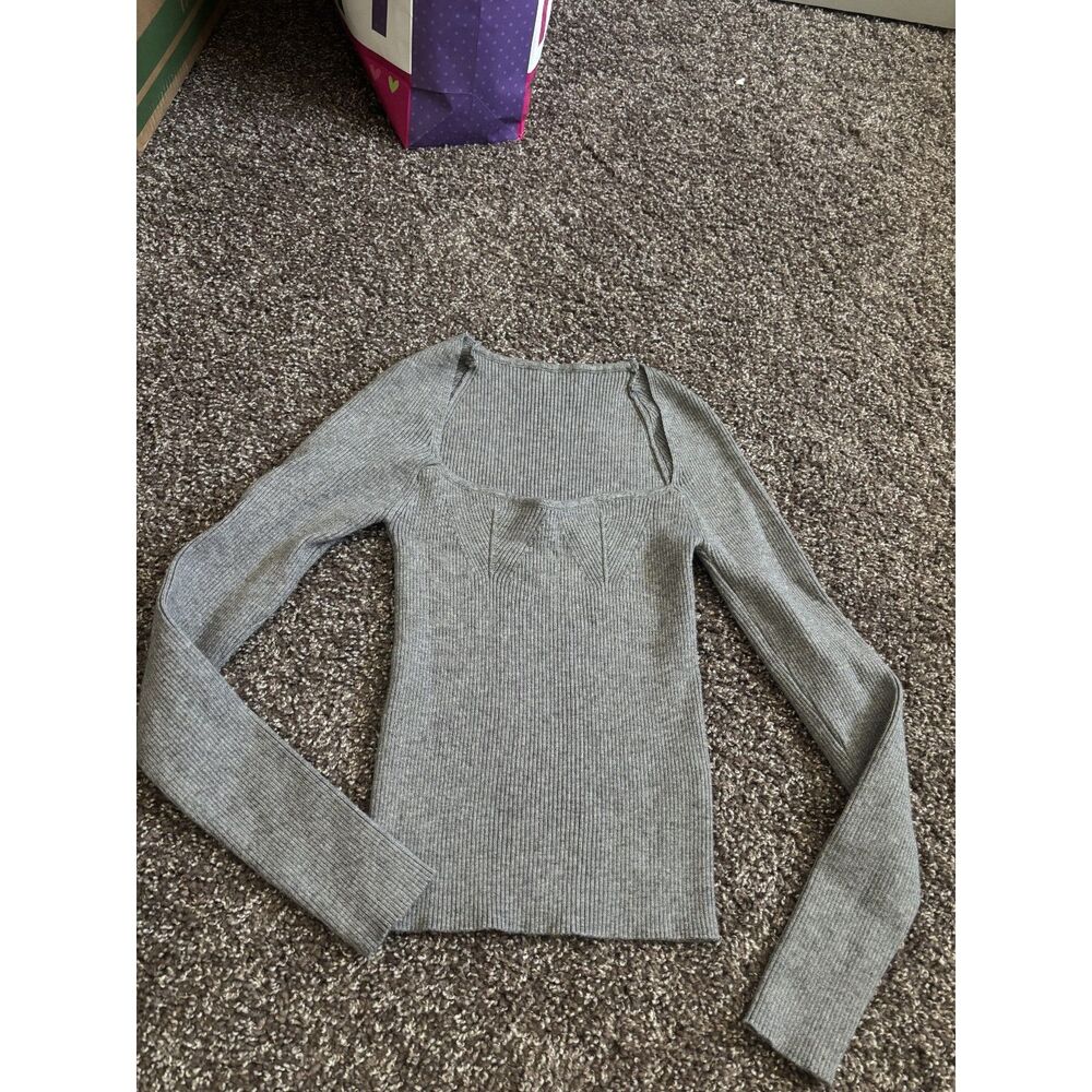 SHEIN Gray Ribbed Knit Long Sleeve Sweater Top Size Small